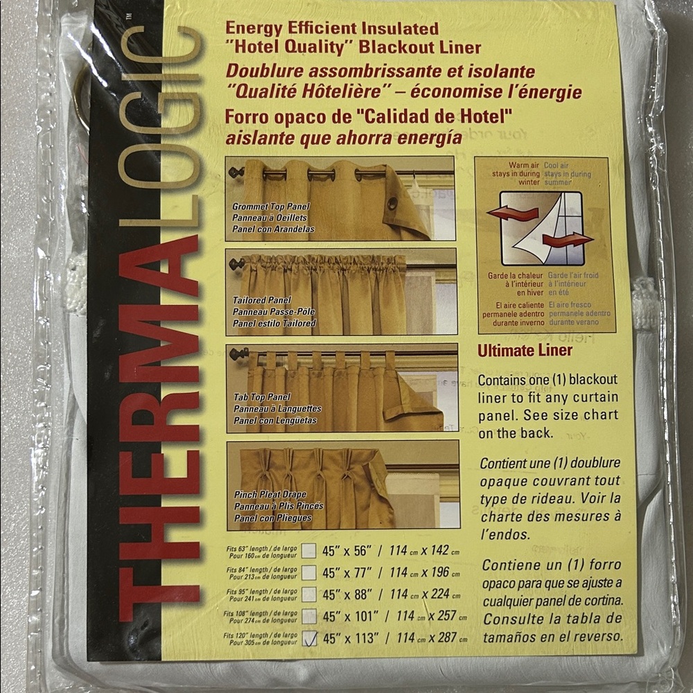 ThermaLogic Blackout Curtain Liner (45x113)